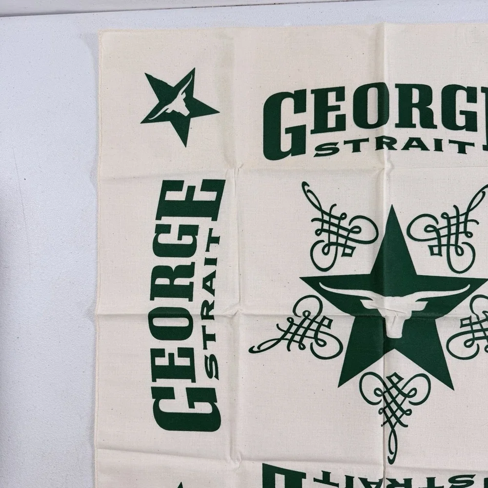 George Strait Country Music Texas Longhorn Beige Green Bandana Scarf 22